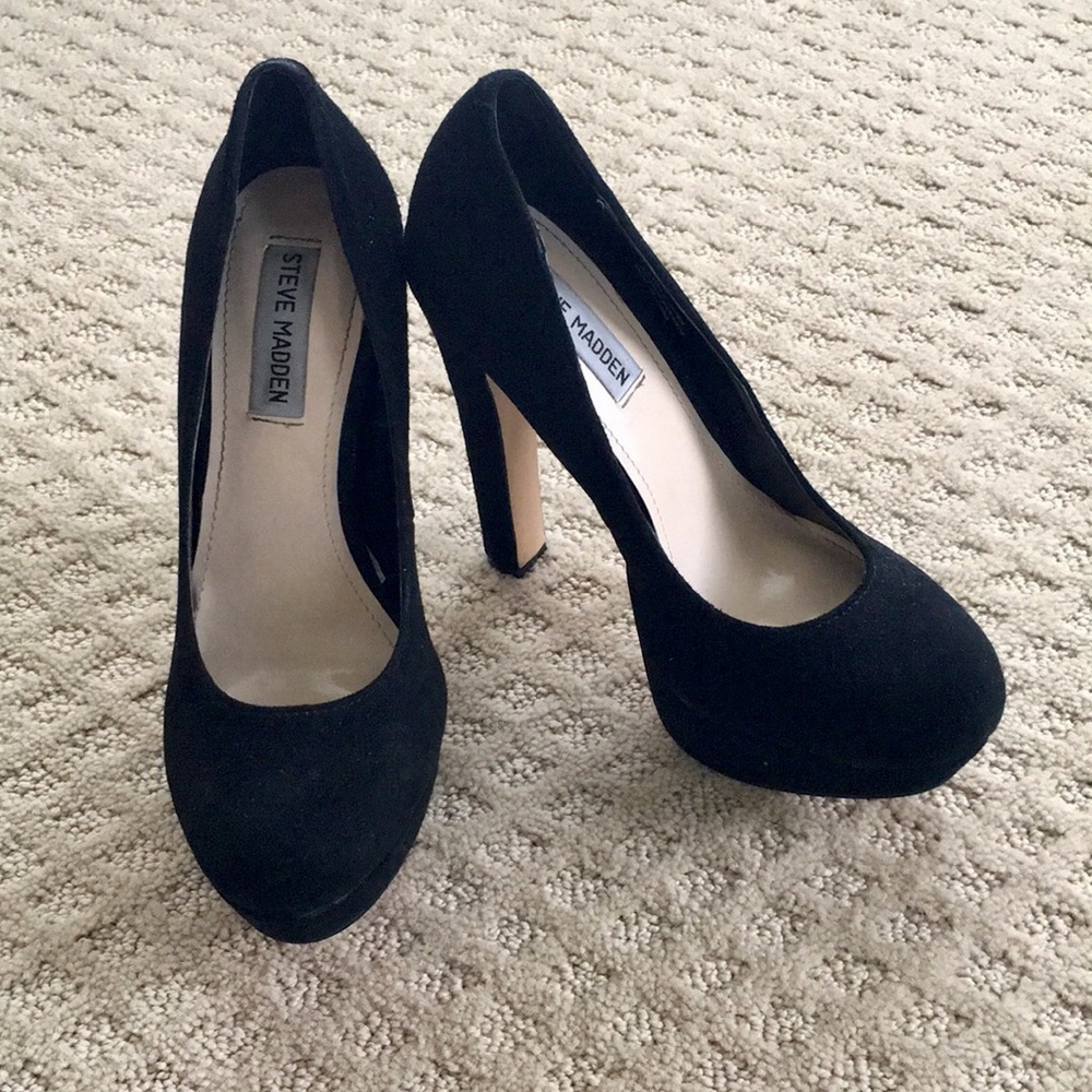Black suede stilettos by Steve Madden